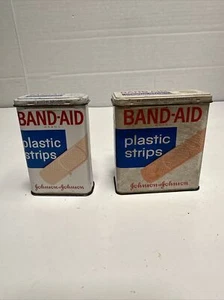 Johnson & Johnson 77¢ 47¢ Vintage Metal Band Aid Metal Box Lot Plastic Strips - Picture 1 of 24