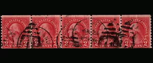 US Stamp Scott # 599A - 2 Cents Carmine Washington Coil Type II Strip of 5 Rare - Picture 1 of 2