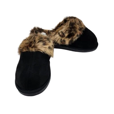 Corkys Snooze Scuff Women's Size 9B Casual Black with Leopard Trim Slippers - Imagem 1 de 4
