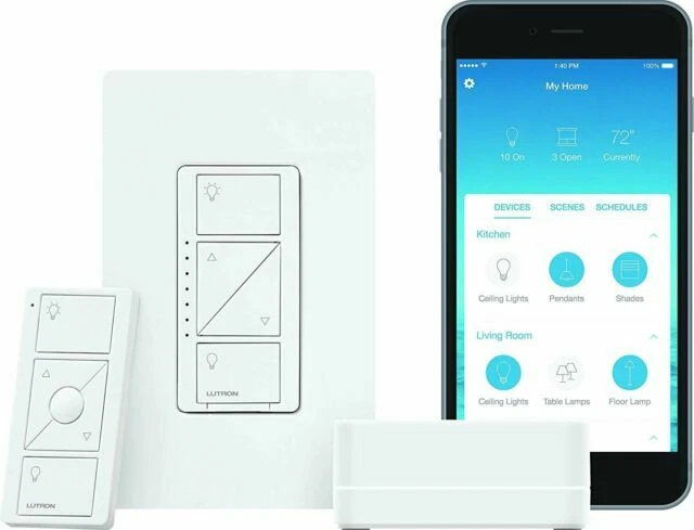 Lutron Caseta P-BDG-PKG1W Wireless Dimmer Kit with Smart Bridge - White