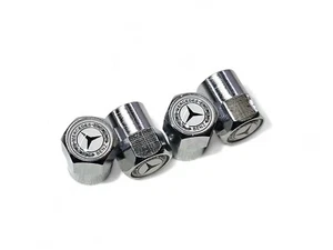 4 Tapones de Metal Cromado para Valvula de Neumaticos Compatibles con Mercedes - Picture 1 of 3