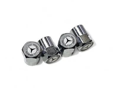 4 Tapones de Metal Cromado para Valvula de Neumaticos Compatibles con Mercedes - Image 1 of 3