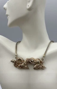 ANA Museum Gold Tone Dragon Necklace, 21” - Picture 1 of 6