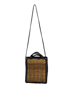 Authentic ebagos 2WAY Basket Bag Tote Bag Shoulder Bag Bamboo Brown Beige Black - Picture 1 of 10