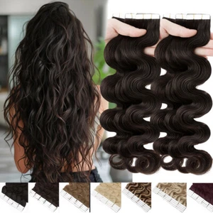Russian 150g WAVY Tape In Remy Human Hair Extensions THICK Full Head Balayage US - Picture 1 of 62