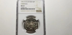 Isle of Man 1996, Christmas 50 Pence, KM-694, NGC MS 67 Superb GEM UNC - Picture 1 of 3