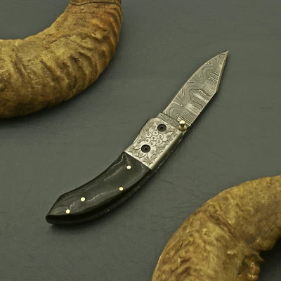 CUSTOM HAND MADE DAMASCUS BLADE FOLDING POCKET KNIFE IINER LOCKWith Sheath - Image 1 of 4
