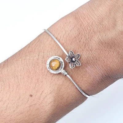 Tiger's Eye Gemstone Handmade Jewelry Cuff Bracelets 7''Adjustable - Image 1 of 4