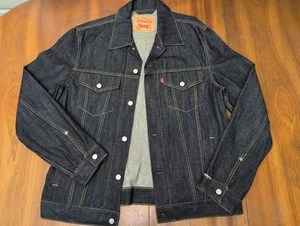 Giacca Levi's Uomo XL Trucker Denim 70589 Grezza Lavaggio Scuro Bottone Anteriore LEGGI - Foto 1 di 17
