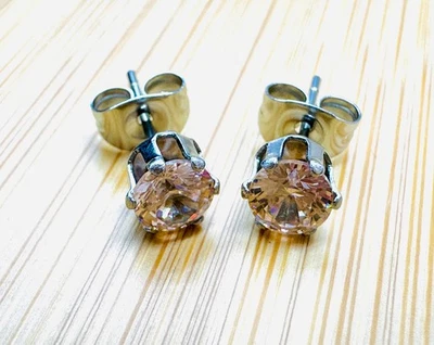 Surgical 316L Stainless Steel Stud Earrings Cubic Zircon Men Women 2PC - Image 1 of 3