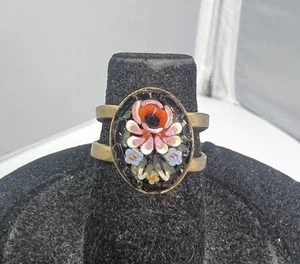 Vintage Micro Mosaic Marked Italy Flower Floral Ring Adjustable Size (Small) - Picture 1 of 4