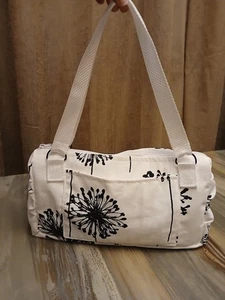New Canvas Dandelion Floral Shoulder Bag Purse White Black Tote Handbag Fashion - Picture 1 of 6
