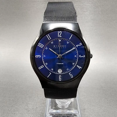 Skagen Watch Men 37mm Black Dial Titanium Black Date T233XLTMN New Batt Round - Image 1 of 4