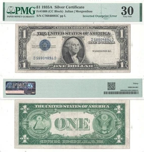 1935-A $1 Silver Certificate Inverted Overprint Error PMG VF-30 - Picture 1 of 3