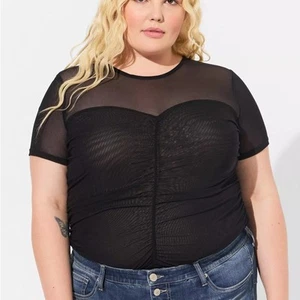 Torrid Black Stretch Mesh Crew Neck Ruched Top 2X NWT 40370093 - Picture 1 of 15
