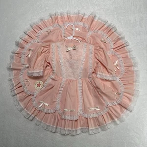 Vintage Full Circle Dress Pink White Girls 4T Layered Ruffles Lace Pageant Party - Picture 1 of 13