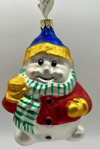 Happy Snowman Blown Glass Ornament Designed & Signed Bill Hixson Czech Republic - Picture 1 of 8