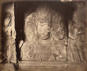 Original 1875 SAMUEL BOURNE Albumin Photograph Caves of Elephanta India Shiva - Picture 1 of 6
