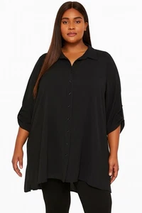 Túnica Torrid 4 para mujer negra con botones delanteros manga larga bolsillos laterales encubrimiento - Imagen 1 de 6