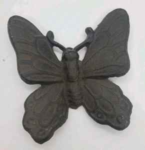 Small Cast Iron Butterfly Wall Decor Plaque Antique Brown Finish Garden Decor - Picture 1 of 6