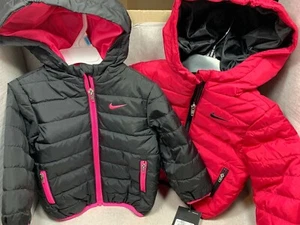 NEW Nike Toddler's BOYS /GIRLS Zip Front Rush Pink / Black Hooded Puffer Jacket  - Picture 1 of 9