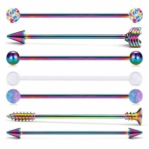 7PCS 14G 38mm Industrial Barbell Earrings Arrow Ear Cartilage Piercing Jewelry - Picture 1 of 15