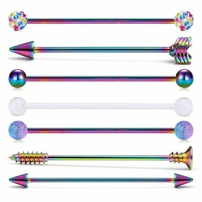 7PCS 14G 38mm Industrial Barbell Earrings Arrow Ear Cartilage Piercing Jewelry - Image 1 of 4