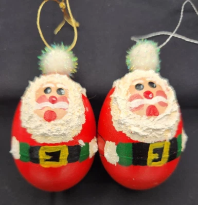 Лот из 2 - винтажный ручной работы Санта-Клаус яйцо рождественские украшения коттеджкор богемное - Изображение 1 из 4