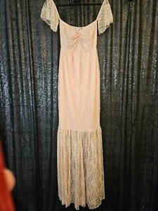 NEW Womens Size Small Peach Lace Floor Length Long DRESS WITH Lace-ds841 - Picture 1 of 8