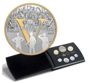 Juego de prueba de plata Canadá 2020 con moneda de dólar de plata chapada en oro de 24 k Día V-E - Imagen 1 de 4
