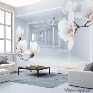 Vlies Fototapete Wandtapete Wandbilder 3D Magnolienblüten Schmetterling 3180 - Bild 1 von 2