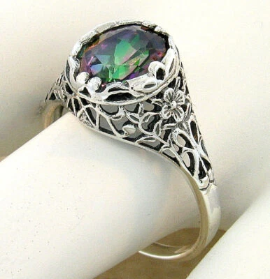 NOUVEAU ANTIQUE STYLE RAINBOW MYSTIC QUARTZ 925 STERLING SILVER RING        817Z - Image 1 of 4