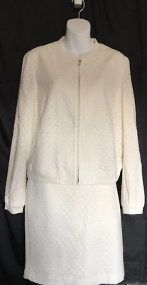 NUEVO CON ETIQUETAS ANN TAYLOR Exquisita Crema Texturizada Carrera Falda Traje y Chaqueta ~ Talla L/12 Foto 1 de 4