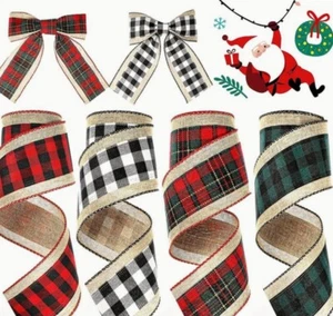 Plaid Wired Edge Ribbon Christmas Decor Burlap Craft - Picture 1 of 6