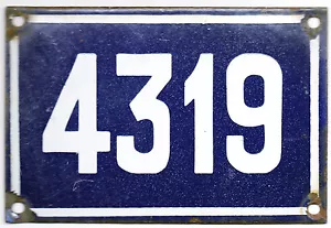 Old blue French house number 4319 door gate plate plaque enamel steel metal sign - Picture 1 of 1