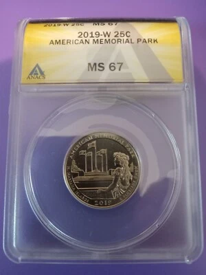 2019W American Memorial Park Quarter  ANACS MS67 - Image 1 of 2