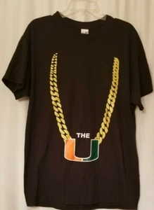 Camiseta Universidad de Miami Fútbol Cadena de rotación La "U" Negra Grande - Imagen 1 de 4