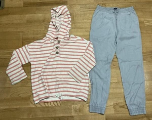 Girls Old Navy & Gap Outfit size 8 - Coral Striped Hoodie w/Gray Joggers - Picture 1 of 8