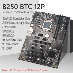 B250 BTC Pro Mining Motherboard 12X PCIE Graphics Card DDR4 DIMM Supports VGA US - Picture 1 of 9