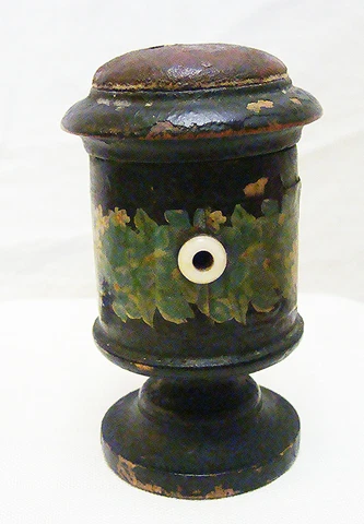 Antique Toleware Thread, Spool Holder, Dispenser, Pin  Cushion Cover
