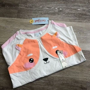 "NEW" CAT & JACK Round Neck Dog Print White 3/4 Sleeves Shirt Girl's Size 7-8 M - Picture 1 of 10