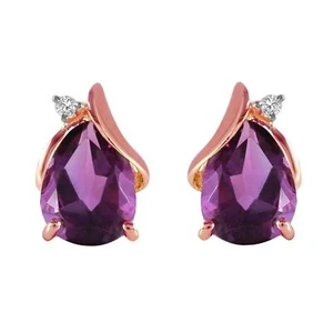 3.16 Carat 14K Solid Rose Gold Stud Gemstone Earrings Diamond Amethyst - Picture 1 of 4