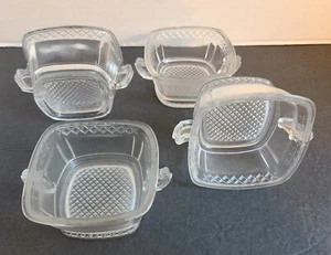 Federal Glass~ Small Square Clear bowls/Ramekin~ Embossed Lattice edges~Set of 4 - Picture 1 of 7