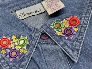 Vintage Lemonade Damen Jeanshemd 2x Knopfleiste Blumen bestickt - Bild 1 von 15
