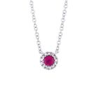 14K White Gold Halo Pave Diamond & Ruby Pendant, Necklace #688