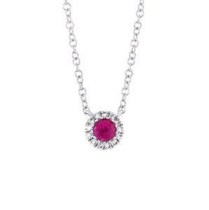 14k WHITE GOLD HALO PAVE DIAMOND & RUBY PENDANT, NECKLACE #1172 - Picture 1 of 3