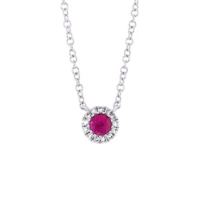 14k WHITE GOLD HALO PAVE DIAMOND & RUBY PENDANT, NECKLACE #1172 - Image 1 of 3