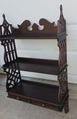Nice Beautiful Ornate Intricate Chippendale Style 2 Drawer Solid Wood Wall Shelf - Image 1 of 4