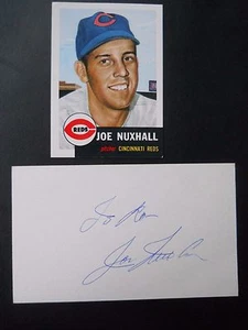 Joe Nuxhall, Autograph on a 3" x 5" index card, with Baseball card, Pitcher - Picture 1 of 2