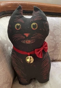 John Derian x Target 2024 Black Cat Novelty Plush Pillow Red Ribbon Bell 16" x8" - Picture 1 of 4